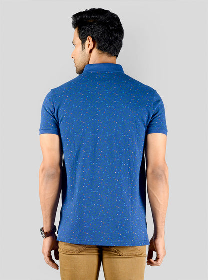 Royal Blue Printed Slim Fit Polo T-shirt | JB Sport