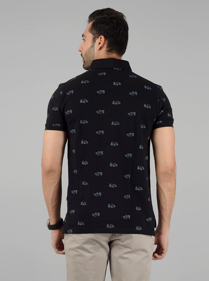 Black Printed Slim Fit Polo T-Shirt | JB Sport