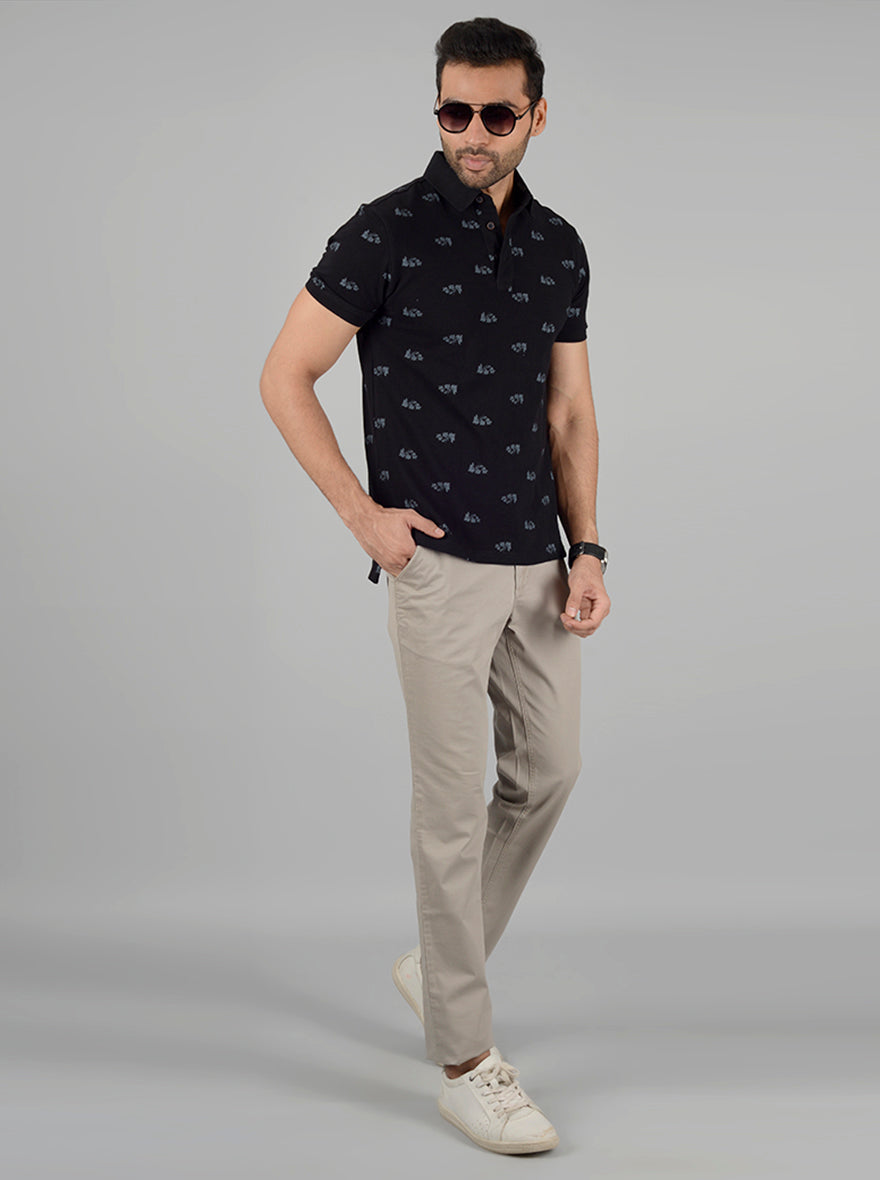 Black Printed Slim Fit Polo T-Shirt | JB Sport