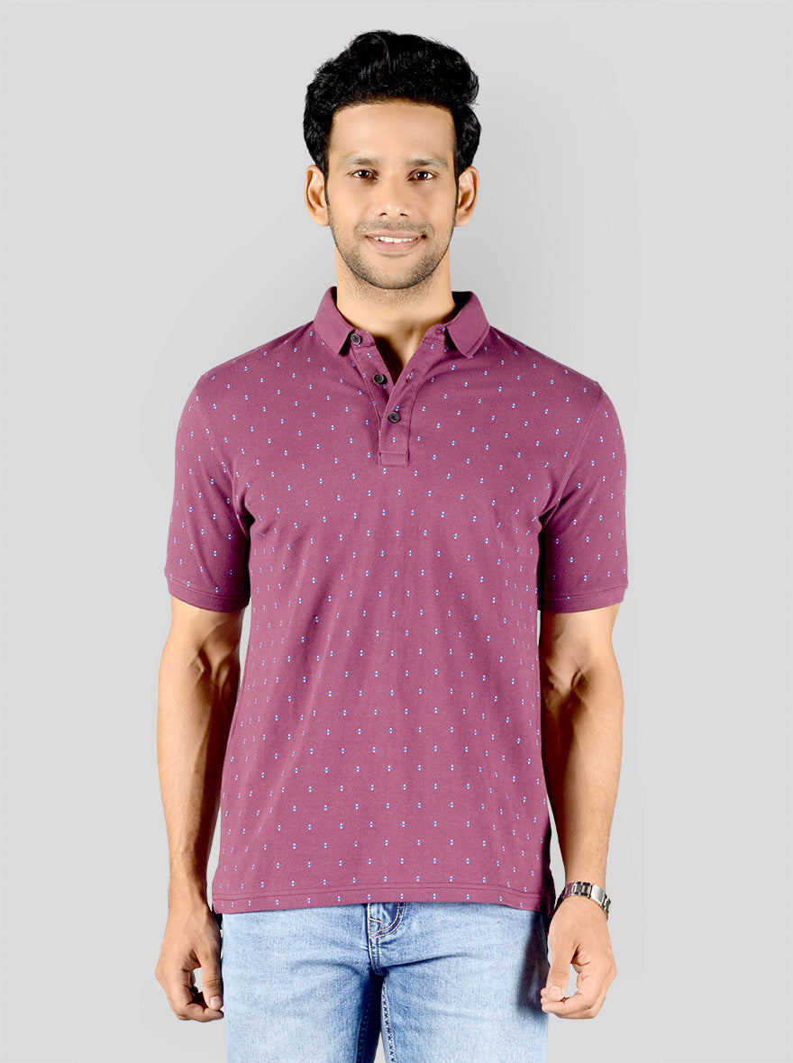 Grape Wine Printed Slim Fit Polo T-shirt | JB Sport