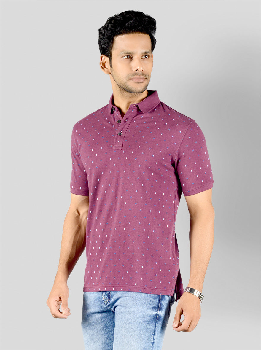 Grape Wine Printed Slim Fit Polo T-shirt | JB Sport