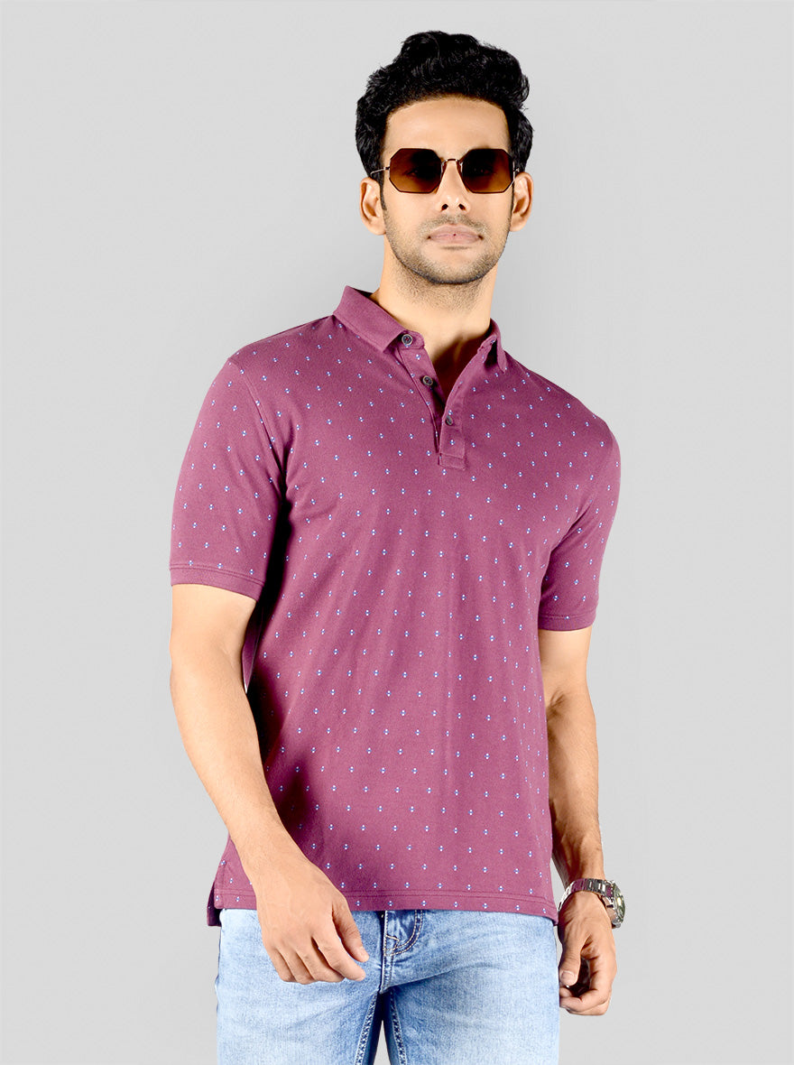 Grape Wine Printed Slim Fit Polo T-shirt | JB Sport