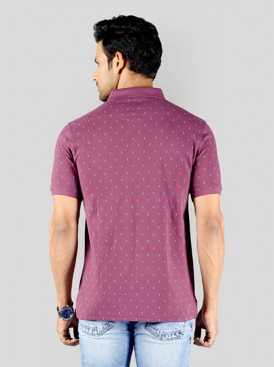 Grape Wine Printed Slim Fit Polo T-shirt | JB Sport