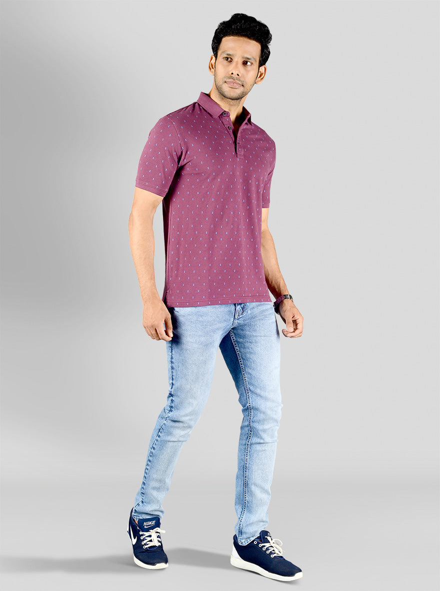 Grape Wine Printed Slim Fit Polo T-shirt | JB Sport