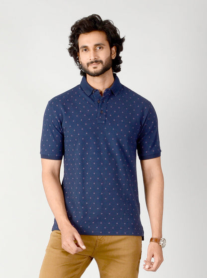 Dark Blue Dotted Slim Fit Polo T-shirt | JB Sport