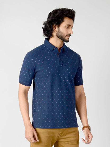 Dark Blue Dotted Slim Fit Polo T-shirt | JB Sport