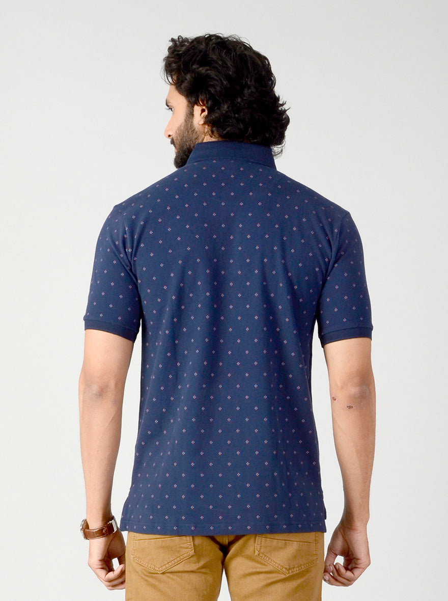 Dark Blue Dotted Slim Fit Polo T-shirt | JB Sport