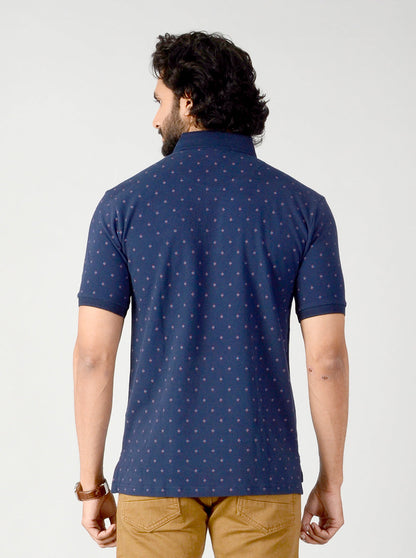 Dark Blue Dotted Slim Fit Polo T-shirt | JB Sport