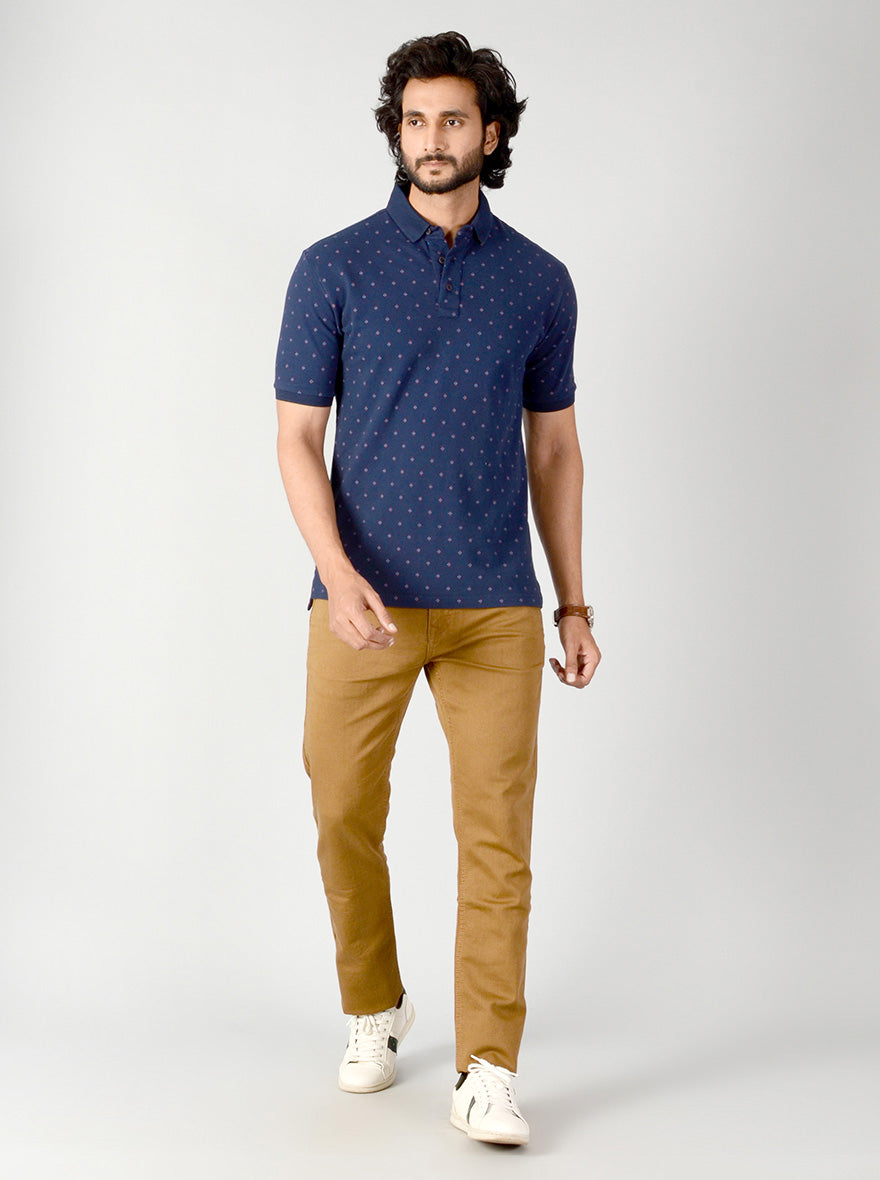 Dark Blue Dotted Slim Fit Polo T-shirt | JB Sport
