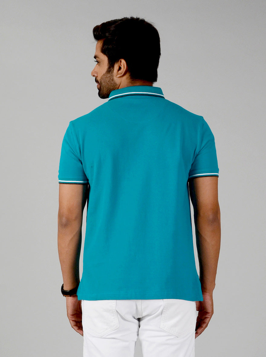 Electric Blue Solid Slim Fit Polo T-shirt | JB Sport