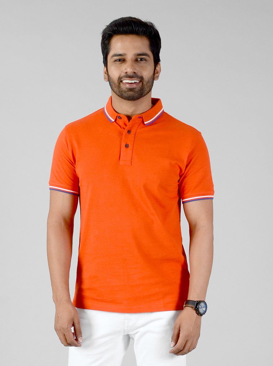 Tangerine Orange Solid Slim Fit Polo T-shirt | JB-Sport