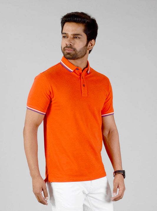 Tangerine Orange Solid Slim Fit Polo T-shirt | JB-Sport