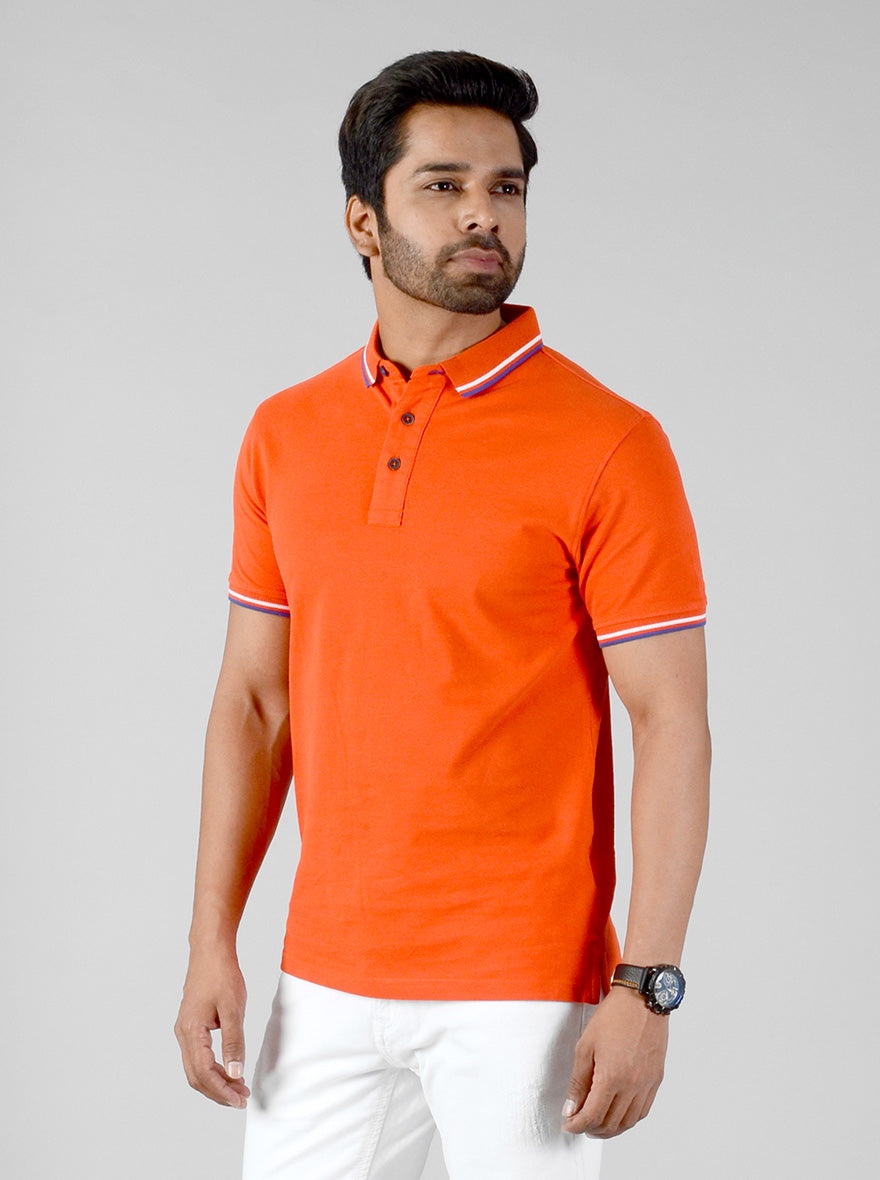 Tangerine Orange Solid Slim Fit Polo T-shirt | JB-Sport