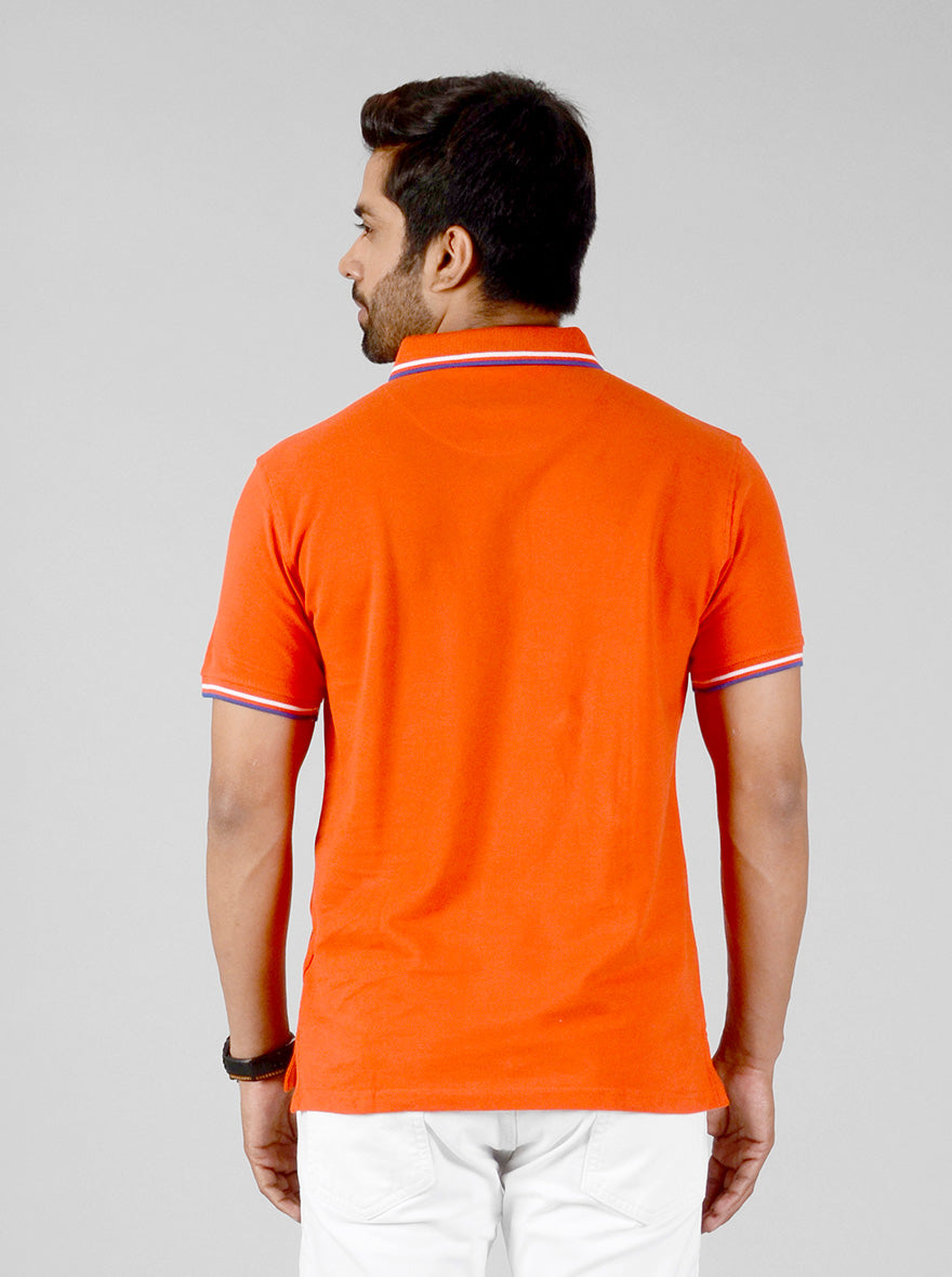 Tangerine Orange Solid Slim Fit Polo T-shirt | JB-Sport