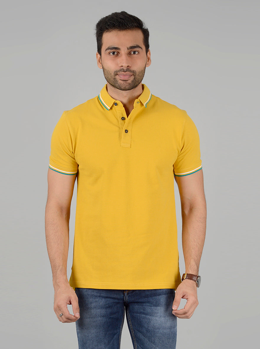 Yellow Solid Slim Fit Polo T-Shirt | JB Sport