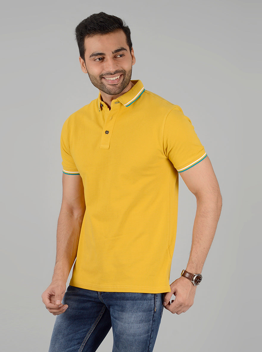 Yellow Solid Slim Fit Polo T-Shirt | JB Sport