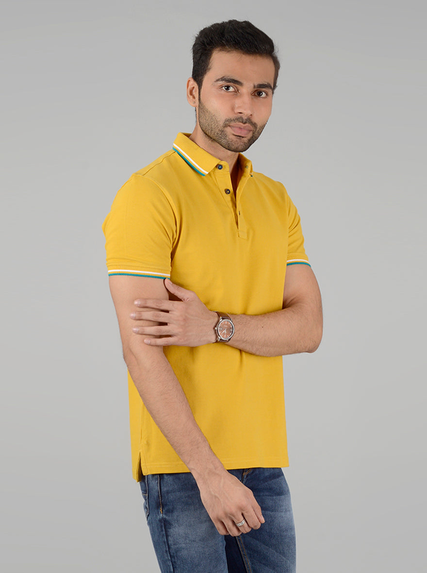 Yellow Solid Slim Fit Polo T-Shirt | JB Sport