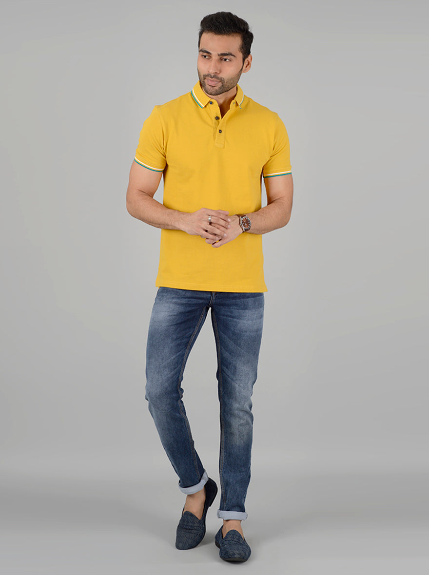 Yellow Solid Slim Fit Polo T-Shirt | JB Sport