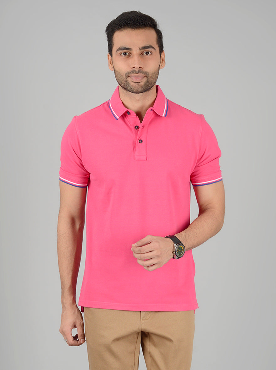 Pink Solid Slim Fit Polo T-Shirt | JB Sport