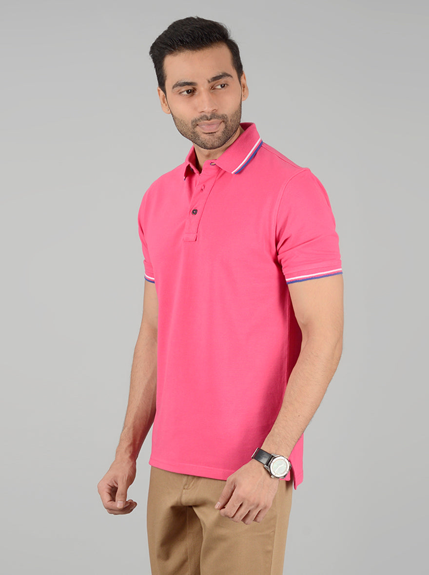 Pink Solid Slim Fit Polo T-Shirt | JB Sport
