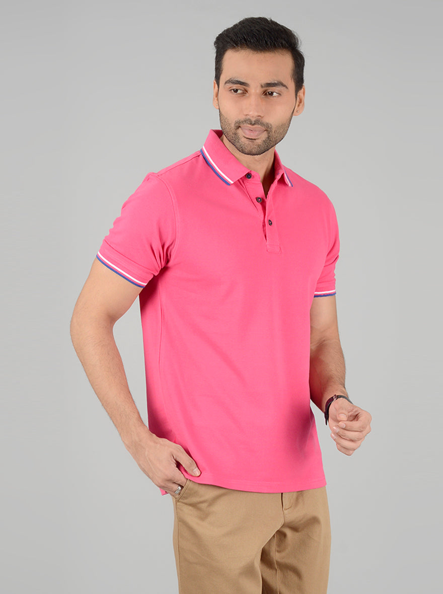 Pink Solid Slim Fit Polo T-Shirt | JB Sport