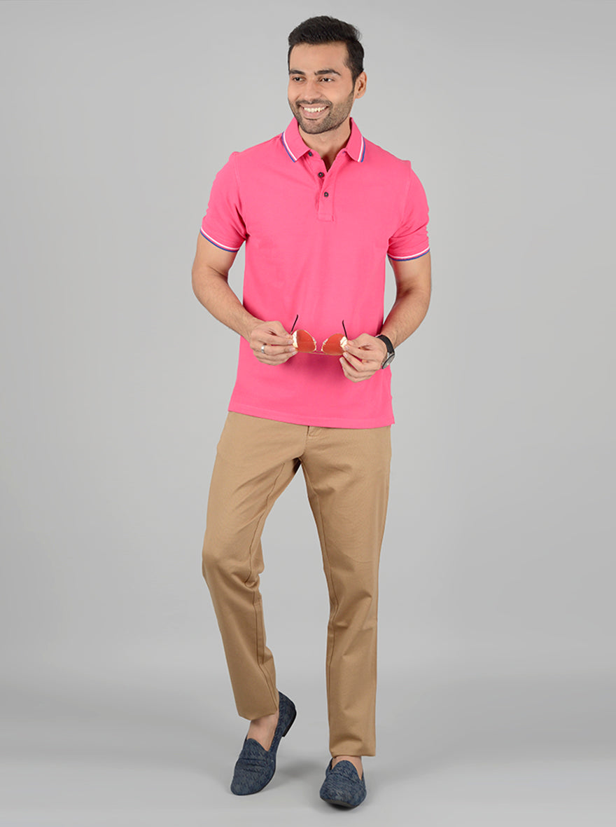 Pink Solid Slim Fit Polo T-Shirt | JB Sport