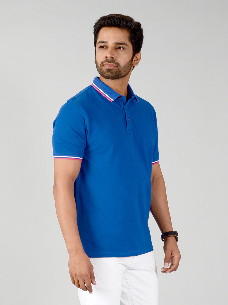 Cobalt Blue Solid Slim Fit Polo T-shirt | JB Sport