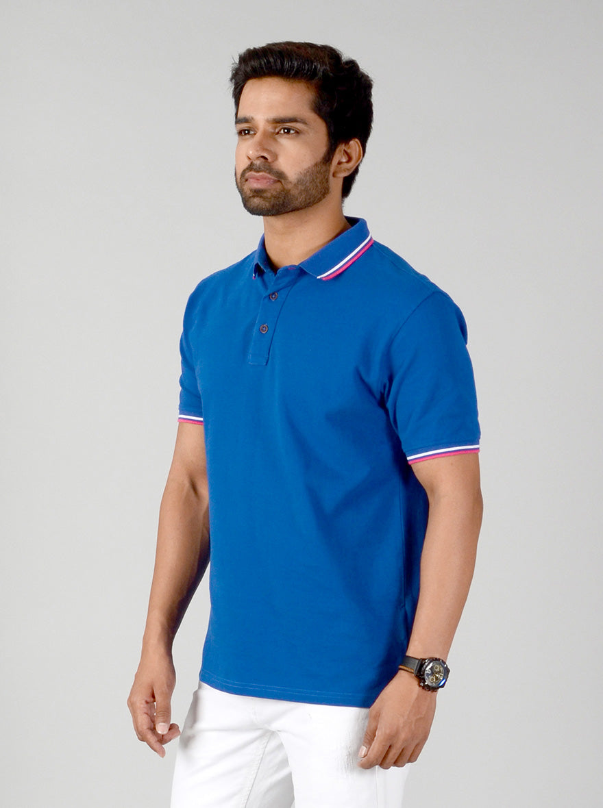 Cobalt Blue Solid Slim Fit Polo T-shirt | JB Sport