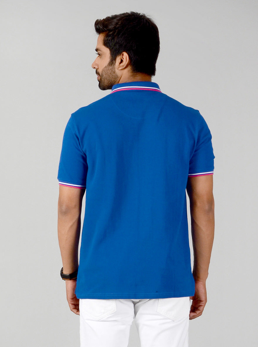 Cobalt Blue Solid Slim Fit Polo T-shirt | JB Sport