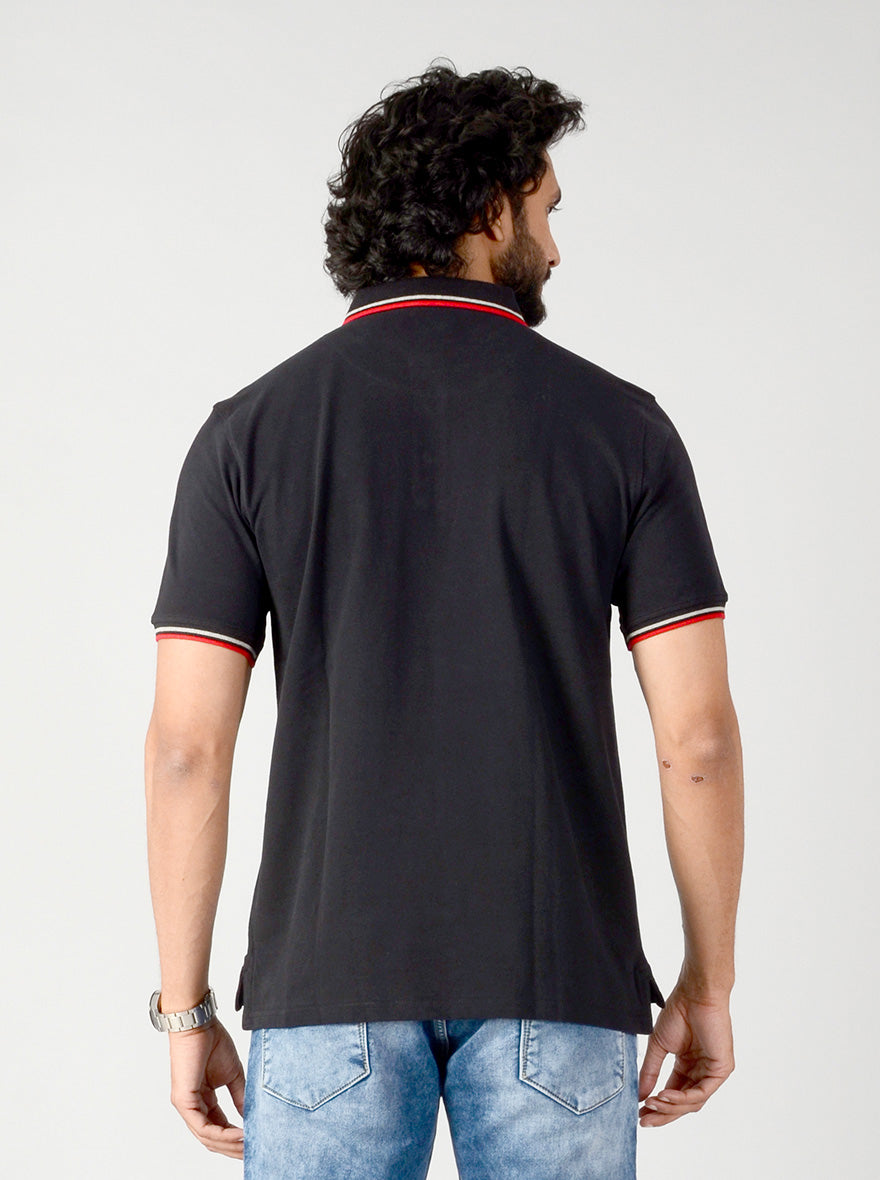 Black Solid Slim Fit Polo T-shirt | JB Sport