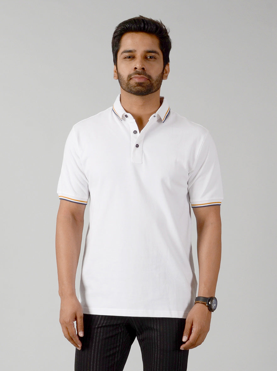 White Solid Slim Fit Polo T-shirt | JB Sport