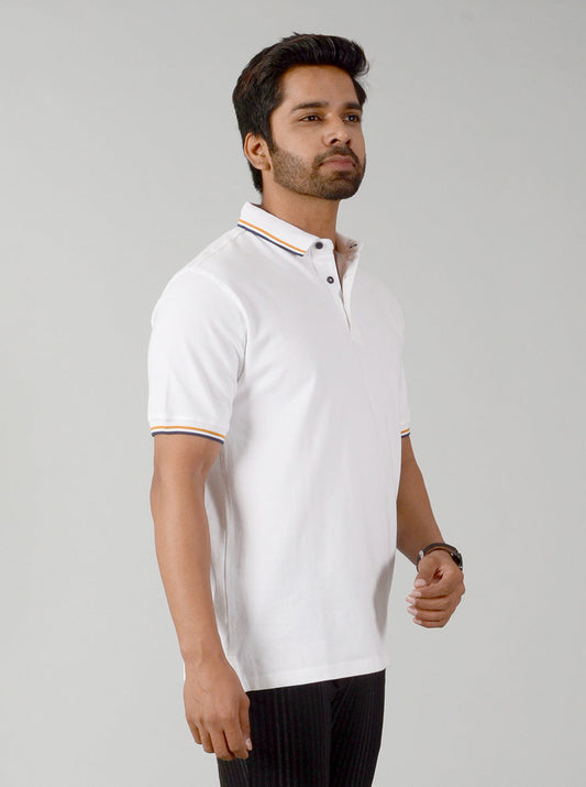 White Solid Slim Fit Polo T-shirt | JB Sport