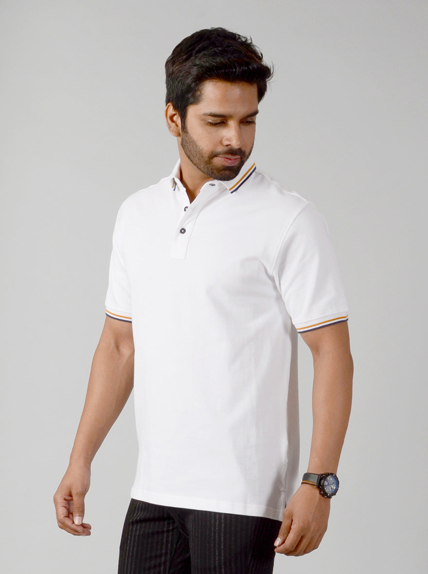 White Solid Slim Fit Polo T-shirt | JB Sport