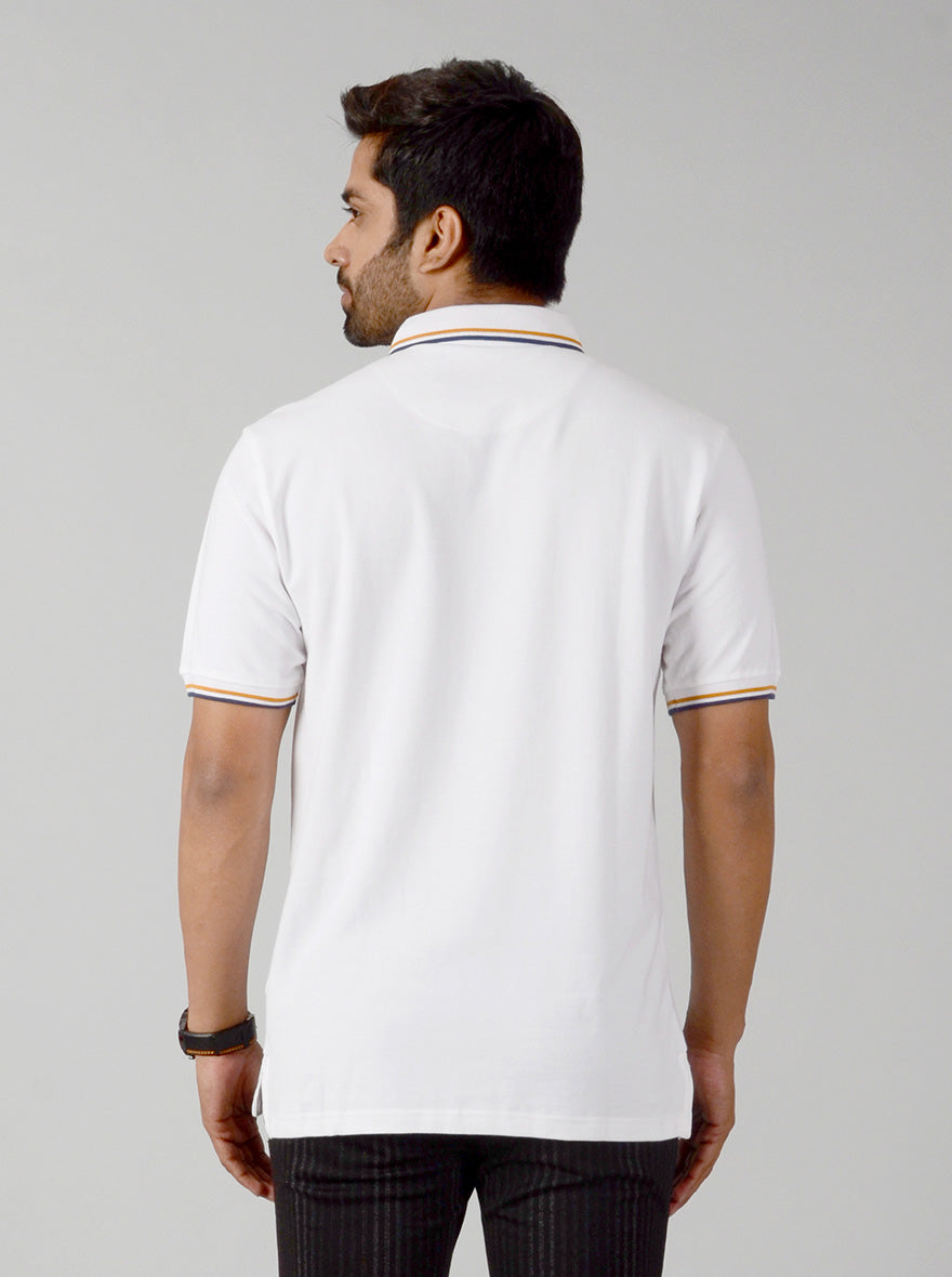 White Solid Slim Fit Polo T-shirt | JB Sport