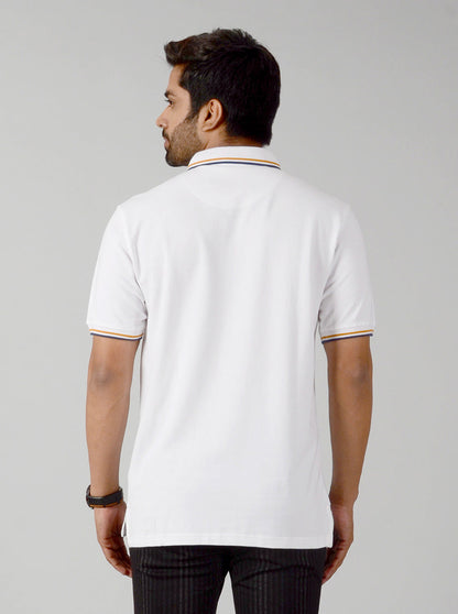 White Solid Slim Fit Polo T-shirt | JB Sport