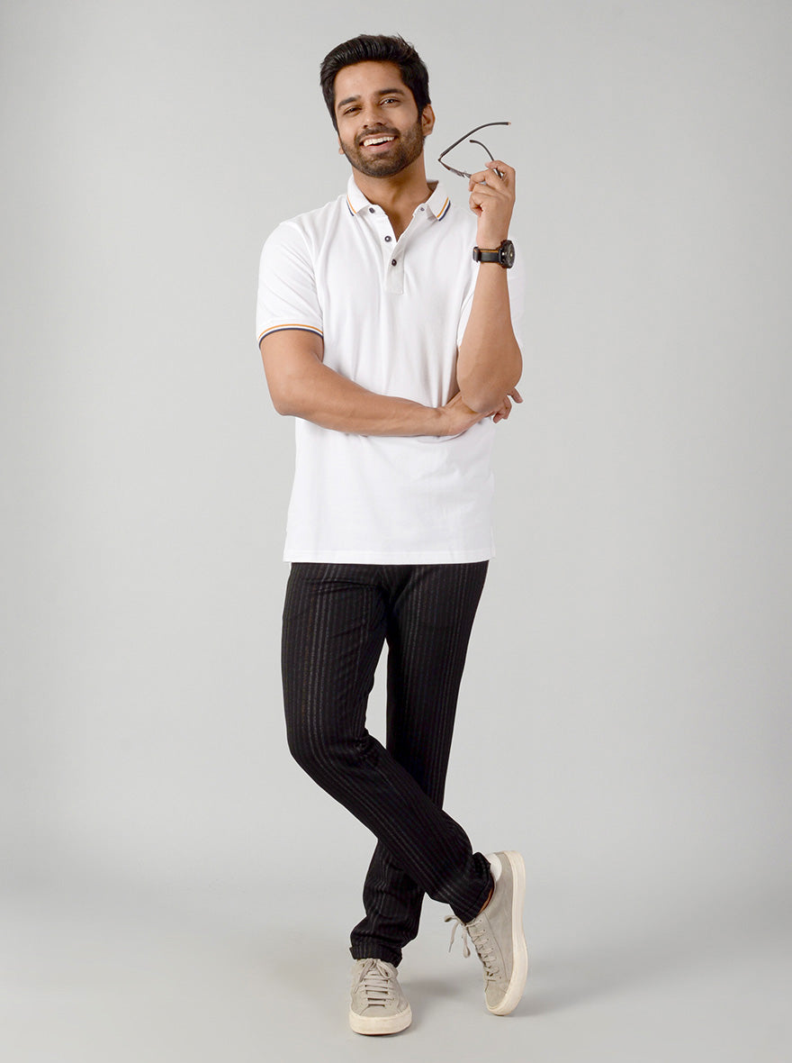 White Solid Slim Fit Polo T-shirt | JB Sport