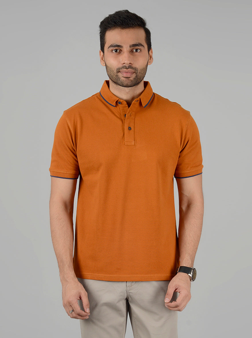 Mustard Yellow Solid Slim Fit Polo T-Shirt | JB Sport
