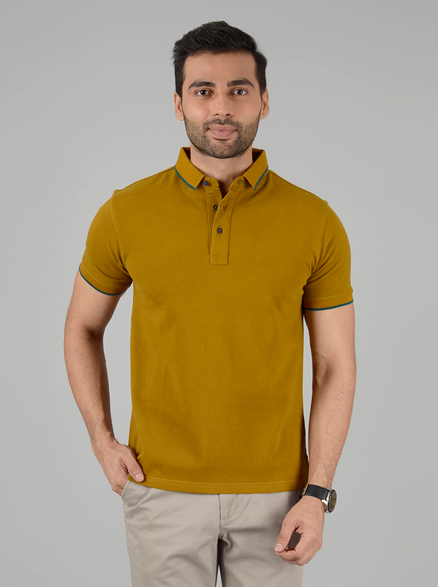 Mustard Yellow Solid Slim Fit Polo T-Shirt | JB Sport