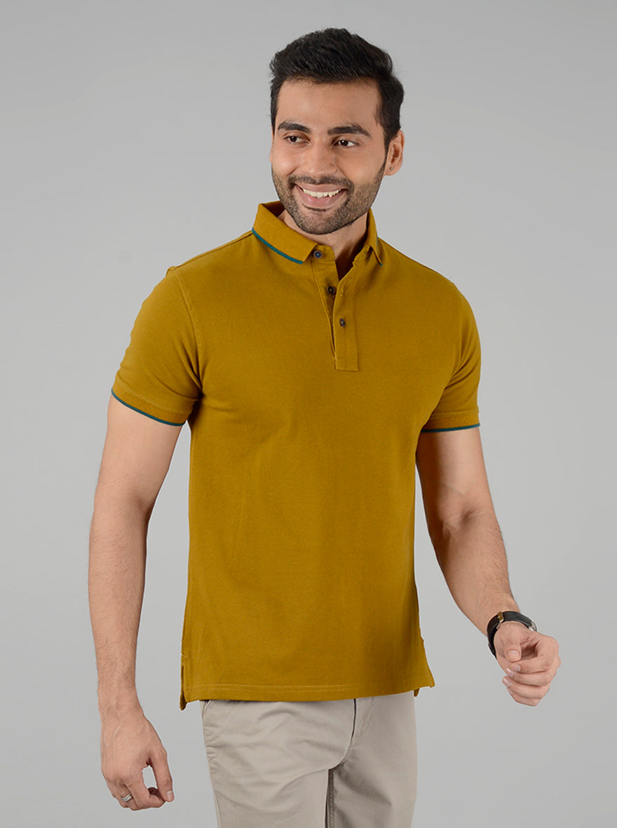 Mustard Yellow Solid Slim Fit Polo T-Shirt | JB Sport