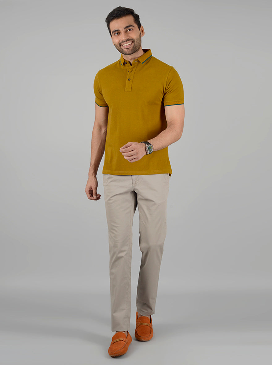 Mustard Yellow Solid Slim Fit Polo T-Shirt | JB Sport