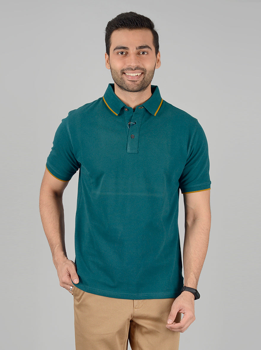 Green Solid Slim Fit Polo T-Shirt | JB Sport