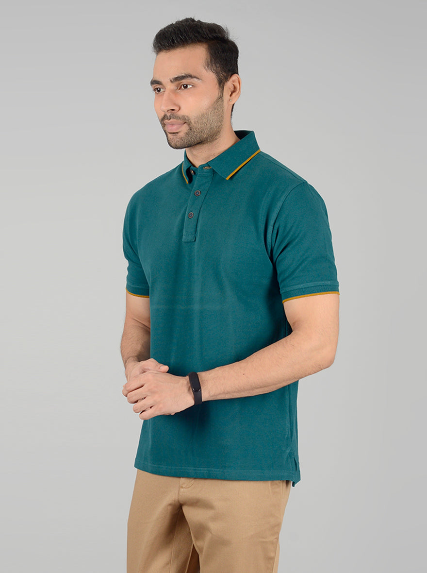 Green Solid Slim Fit Polo T-Shirt | JB Sport