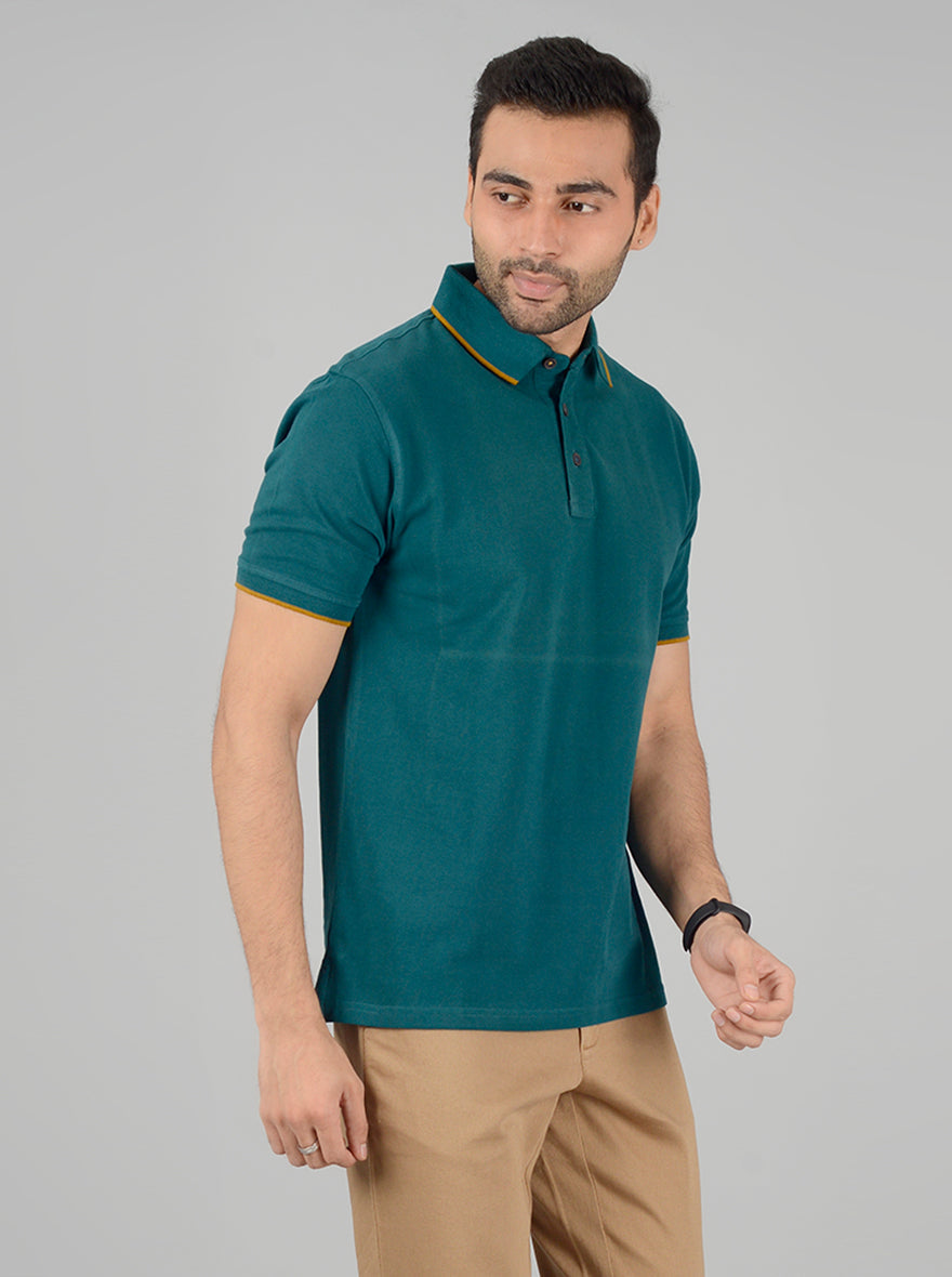 Green Solid Slim Fit Polo T-Shirt | JB Sport