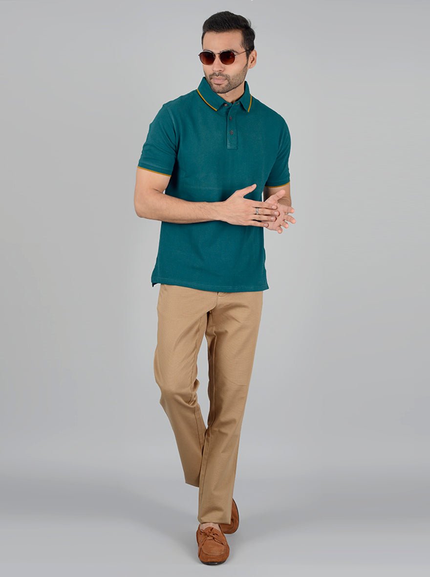 Green Solid Slim Fit Polo T-Shirt | JB Sport