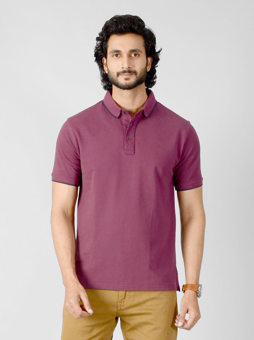 Wine Solid Slim Fit Polo T-shirt | JB Sport