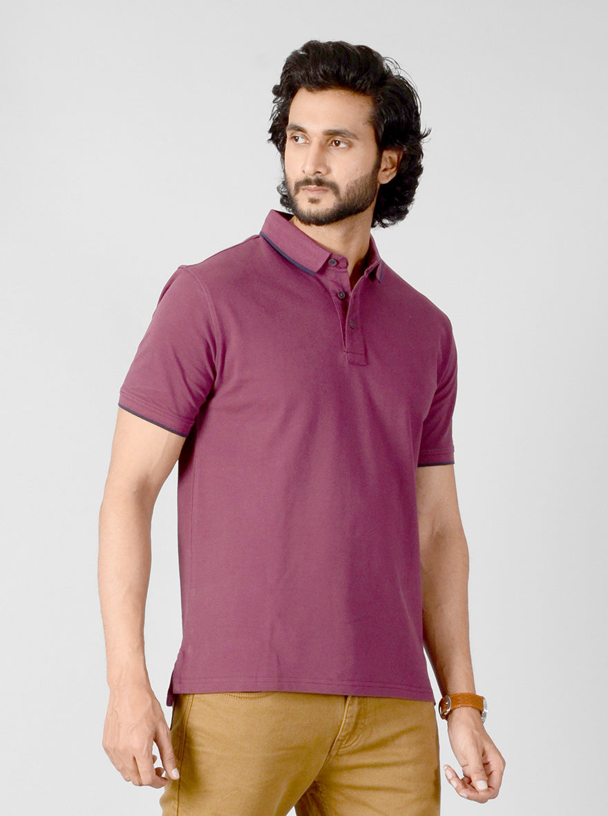 Wine Solid Slim Fit Polo T-shirt | JB Sport