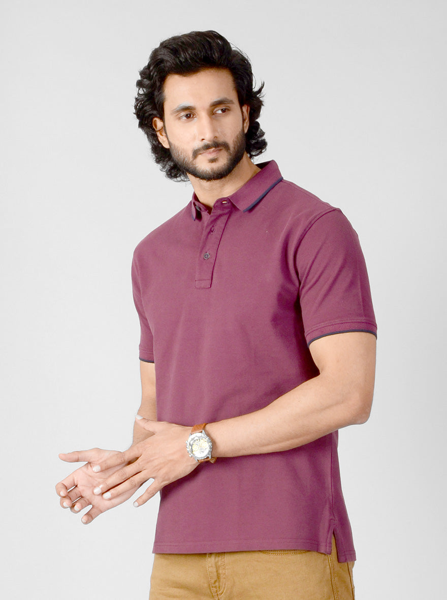 Wine Solid Slim Fit Polo T-shirt | JB Sport