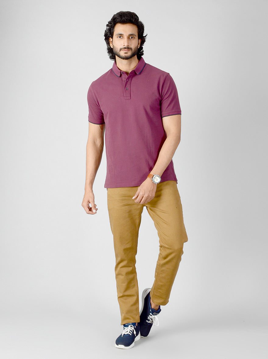 Wine Solid Slim Fit Polo T-shirt | JB Sport