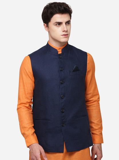 Dark Blue Regular Fit Solid Modi Jacket | JadeBlue