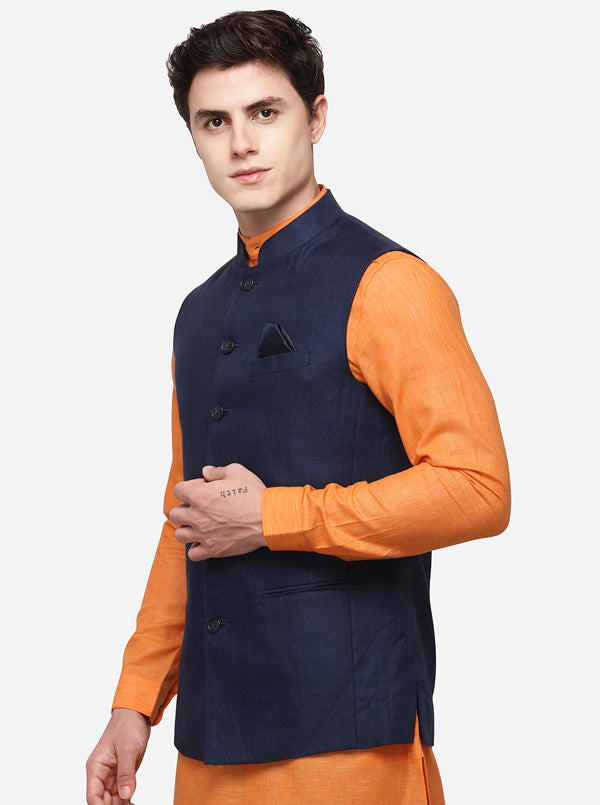 Dark Blue Regular Fit Solid Modi Jacket | JadeBlue